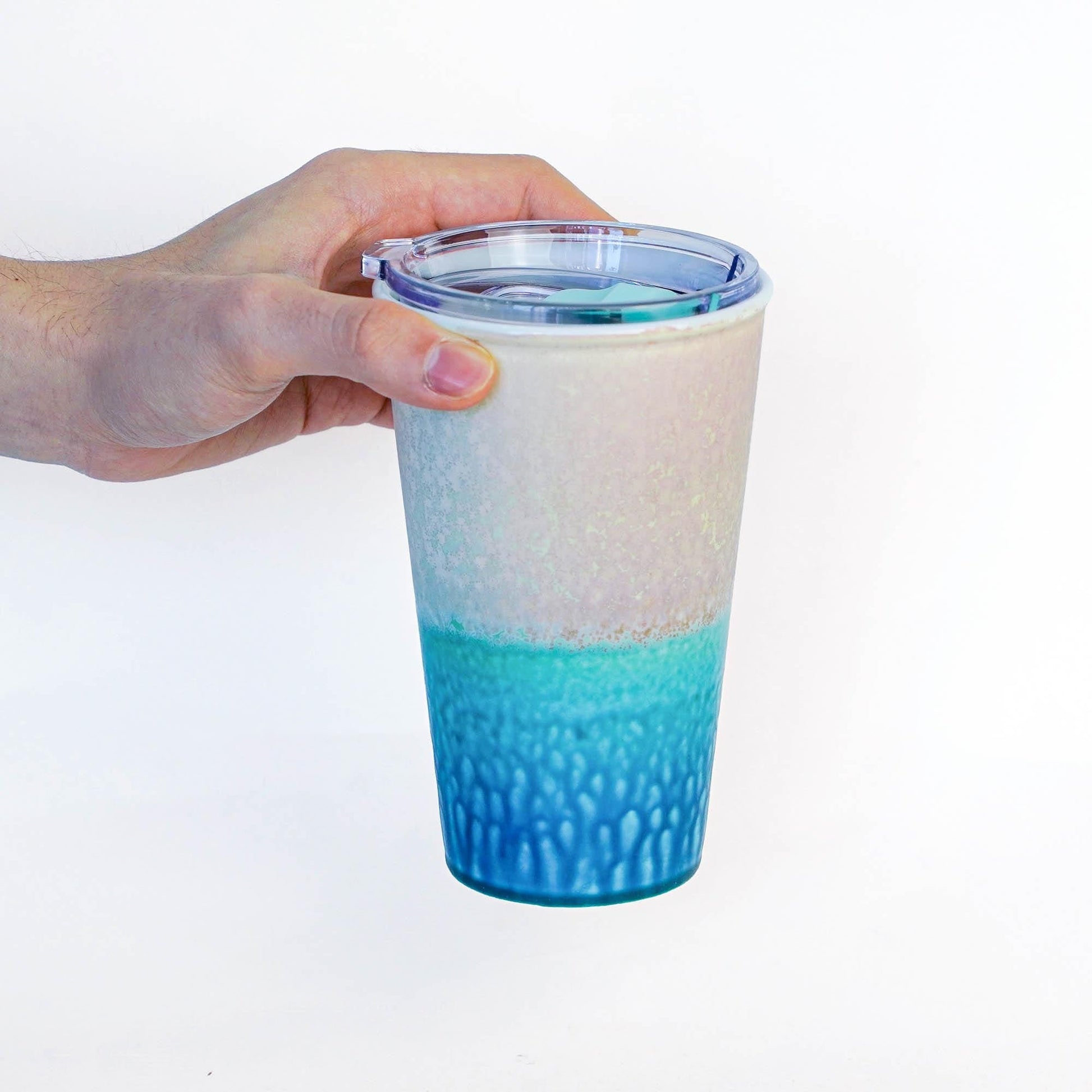 Pottery Travel Mug With Lid, Blue Ceramic To Go Mug, 15oz Pottery TO Go Mug,  handcrafted mugs, Birthday Gift For Her MUDxHAND