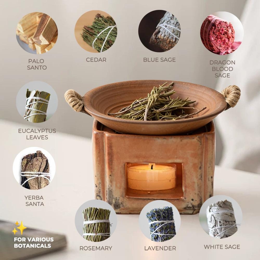 Wax melt Burner: Aromatherapy Oil Diffuser gift set, Wax melt Burner,Fragrance Diffuser, Palo Santo Burner, candle holder MUDxHAND