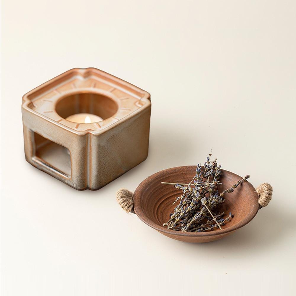 Wax melt Burner: Aromatherapy Oil Diffuser gift set, Wax melt Burner,Fragrance Diffuser, Palo Santo Burner, candle holder MUDxHAND