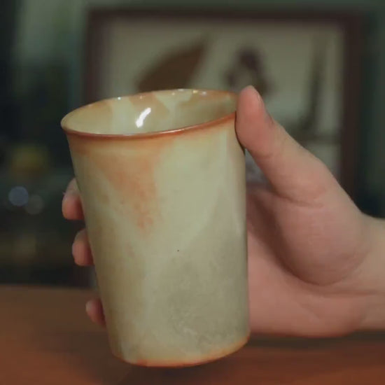 Orange and Flame Red kiln change Ceramic Cup tea coffee mug, fire texture and unique glaze,handmade pottery,stoneware,Travel Tumbler