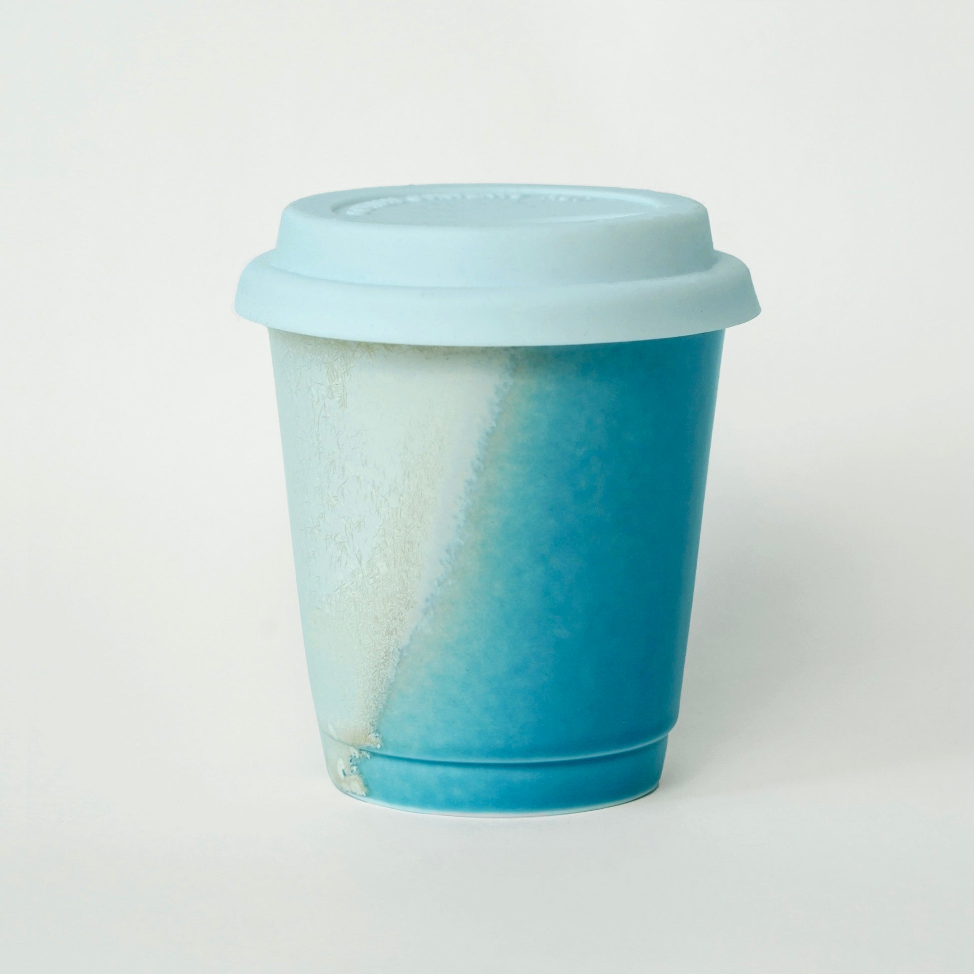 Sky Blue ceramic pottery mug with white silicone lid 